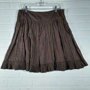 Vintage Nevada Sears Chocolate Brown Lace Ruffle Cotton Skirt Size 10